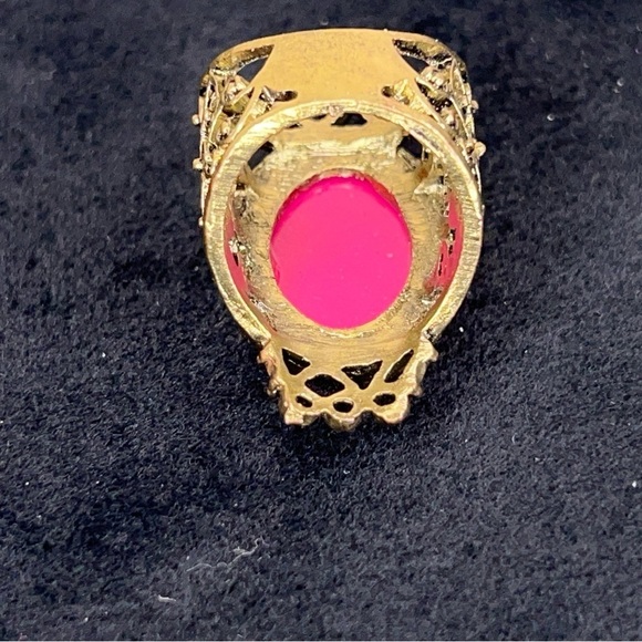 Size 7.5 Pink Brass-look Ring Womens Filigree Goth Retro Glam - Picture 7 of 11